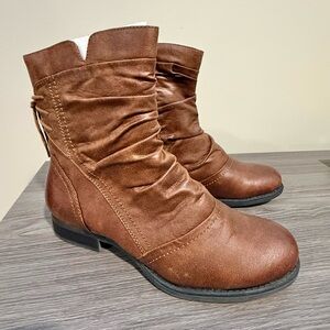 BareTraps Ruched Tan Ankle Booties